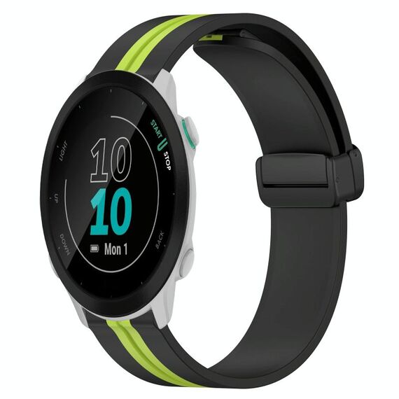 Per Garmin Forerunner 55 Cinturino in silicone pieghevole da 20 mm con chiusura magnetica (nero + verde lime)