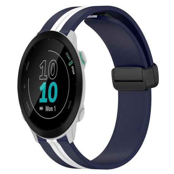 Per Garmin Forerunner 55 Cinturino in silicone pieghevole da 20 mm con chiusura magnetica (blu notte + bianco)