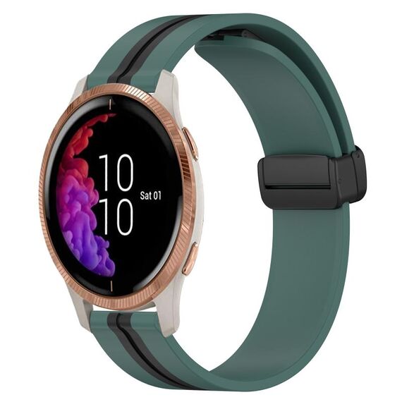Per Garmin Venu 20mm Cinturino pieghevole in silicone con chiusura magnetica (verde oliva + nero)