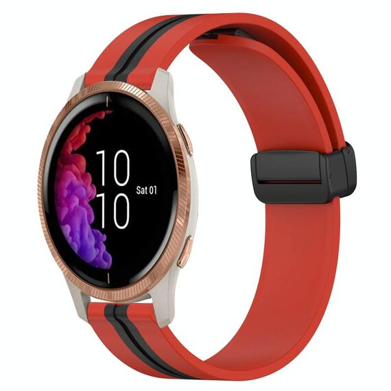 Per Garmin Venu 20mm Cinturino pieghevole in silicone con chiusura magnetica (rosso + nero)