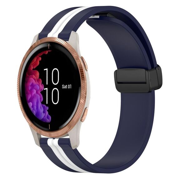 Per Garmin Venu 20mm cinturino pieghevole in silicone con chiusura magnetica (blu notte + bianco)