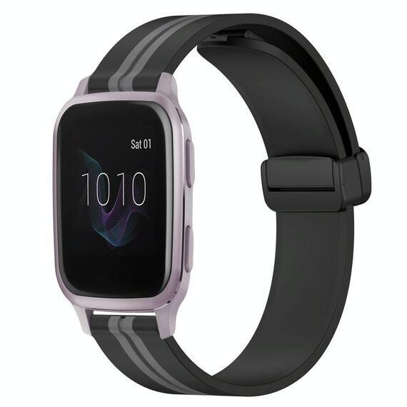 Per Garmin Venu SQ 20mm cinturino in silicone pieghevole con chiusura magnetica (nero + grigio)
