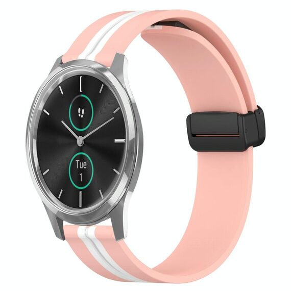 Per Garminmove Luxe Cinturino in silicone pieghevole da 20 mm con chiusura magnetica (rosa + bianco)