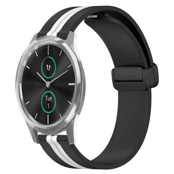 Per Garminmove Luxe cinturino in silicone pieghevole da 20 mm con chiusura magnetica (nero + bianco)