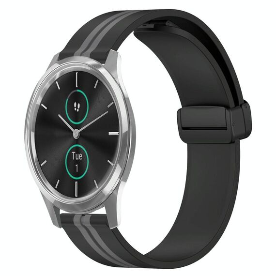 Per Garminmove Luxe Cinturino in silicone pieghevole da 20 mm con chiusura magnetica (nero + grigio)
