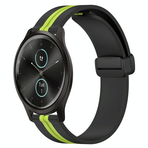 Per Garmin Garminmove Style 20mm Cinturino pieghevole in silicone con chiusura magnetica (nero + verde lime)