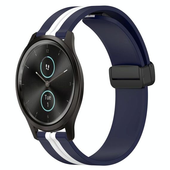 Per Garmin Garminmove Style 20mm Cinturino pieghevole in silicone con chiusura magnetica (blu notte + bianco)