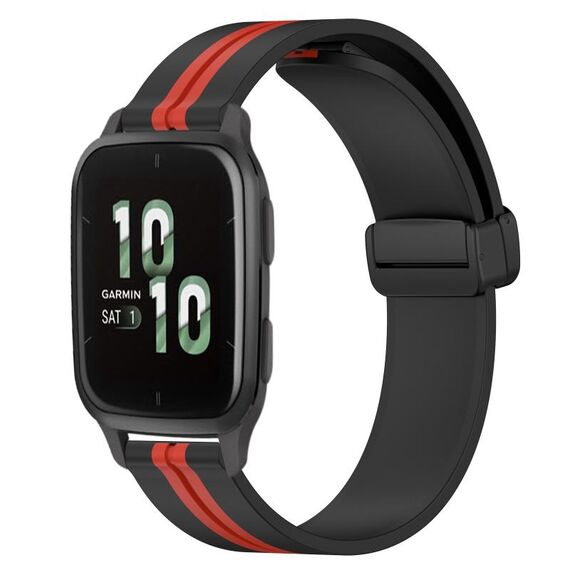 Per Garmin Forerunner Sq2 20mm cinturino in silicone pieghevole con chiusura magnetica (nero + rosso)