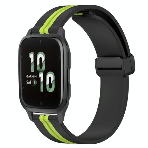 Per Garmin Forerunner Sq2 20mm cinturino in silicone pieghevole con chiusura magnetica (nero + verde lime)