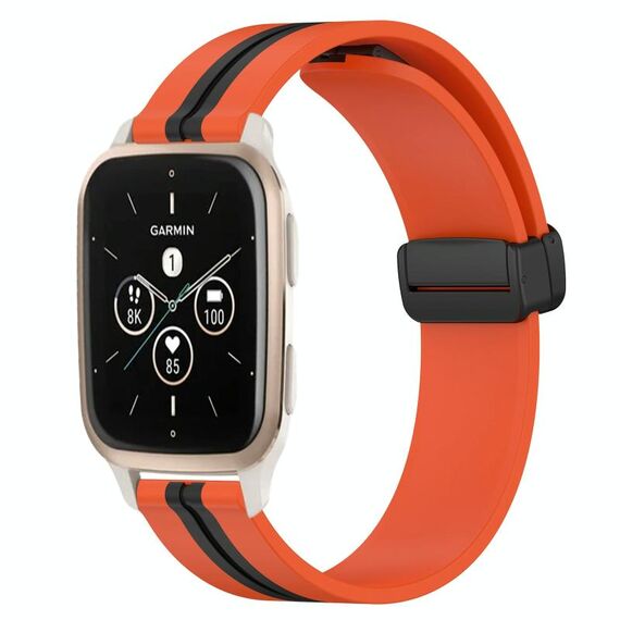 Per Garmin Forerunner Sq2 Music 20mm Cinturino in silicone pieghevole con chiusura magnetica (arancione + nero)