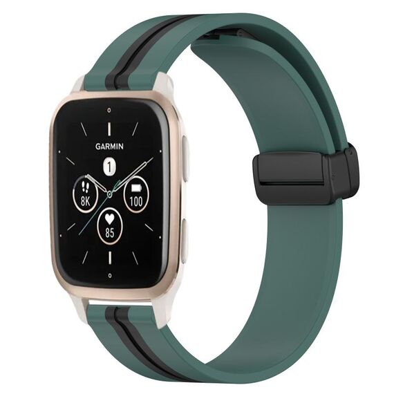Per Garmin Forerunner Sq2 Music 20mm cinturino in silicone pieghevole con chiusura magnetica (verde oliva + nero)