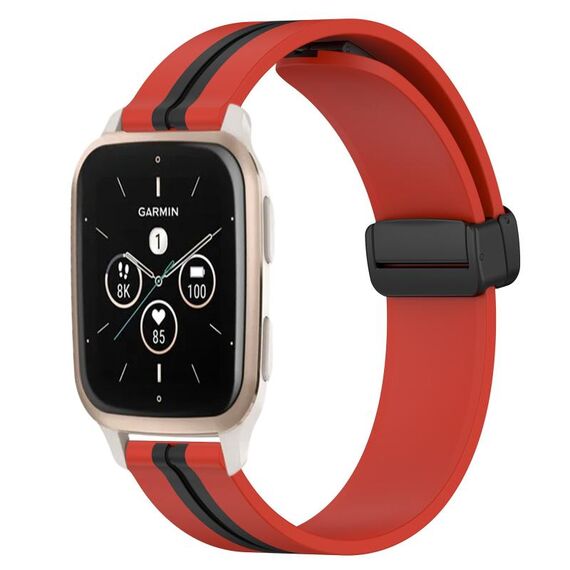 Per Garmin Forerunner Sq2 Music 20mm Cinturino in silicone pieghevole con chiusura magnetica (rosso + nero)
