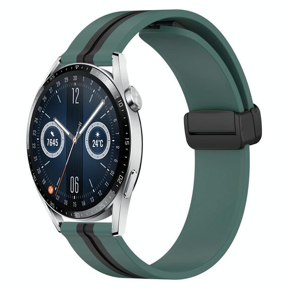 Per Huawei Watch GT3 42mm 20mm Cinturino pieghevole in silicone con chiusura magnetica (verde oliva + nero)