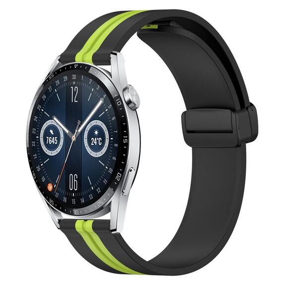 Per Huawei Watch GT3 42mm 20mm Cinturino in silicone pieghevole con chiusura magnetica (nero + verde lime)