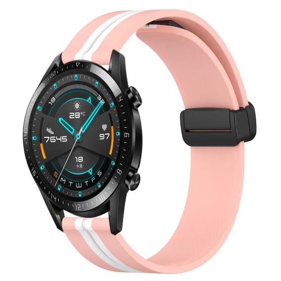 Per Huawei Watch GT2 42mm 20mm Cinturino in silicone pieghevole con chiusura magnetica (rosa + bianco)