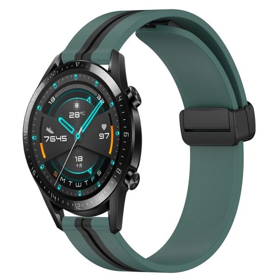 Per Huawei Watch GT2 42mm 20mm Cinturino pieghevole in silicone con chiusura magnetica (verde oliva + nero)