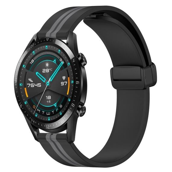 Per Huawei Watch GT2 42mm 20mm Cinturino in silicone pieghevole con chiusura magnetica (nero + grigio)