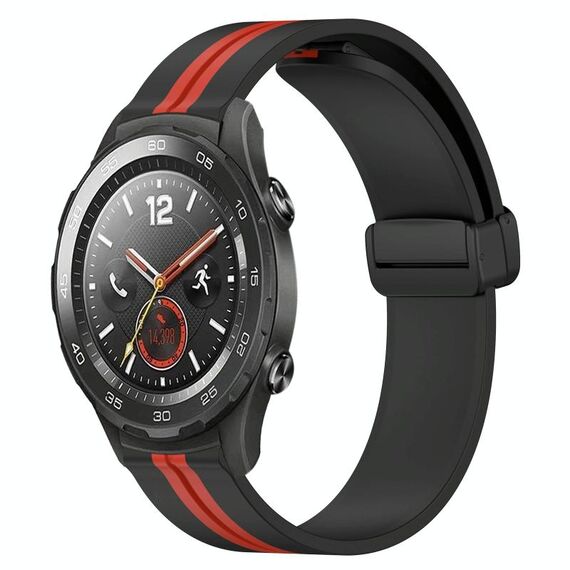 Per Huawei Watch 2 Cinturino in silicone pieghevole da 20 mm con chiusura magnetica (nero + rosso)