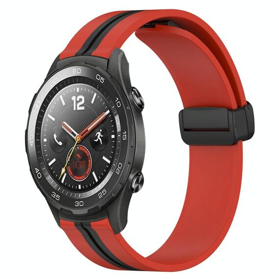 Per Huawei Watch 2 Cinturino in silicone pieghevole da 20 mm con chiusura magnetica (rosso + nero)