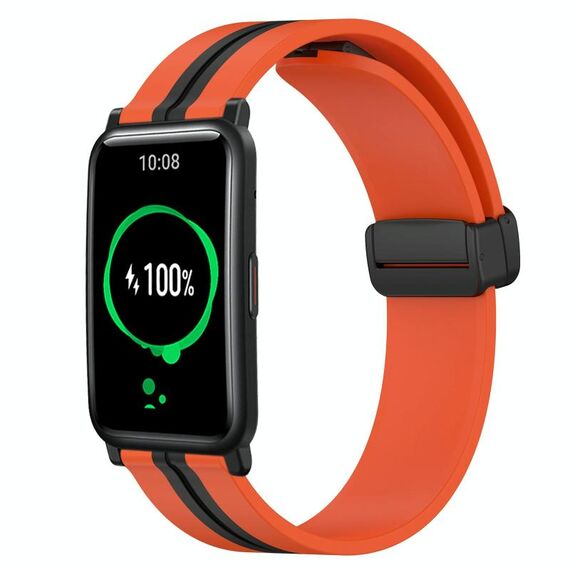 Cinturino per orologio in silicone con chiusura magnetica pieghevole For Honor Watch ES 20 mm (arancione + nero)
