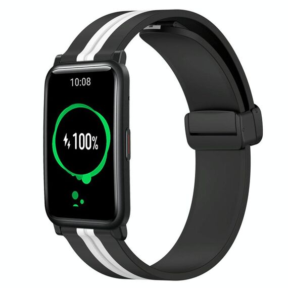 Cinturino per orologio in silicone con chiusura magnetica pieghevole da 20 mm For Honor Watch ES (nero + bianco)