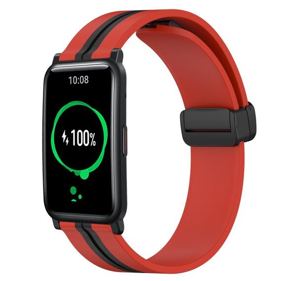 Cinturino per orologio in silicone con chiusura magnetica pieghevole For Honor Watch ES 20 mm (rosso + nero)