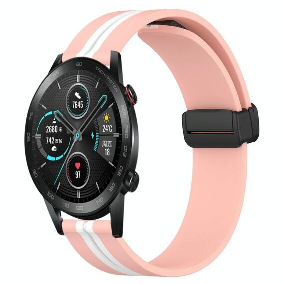 Cinturino per orologio in silicone con chiusura magnetica pieghevole per Honor MagicWatch2 42 mm 20 mm (rosa + bianco)