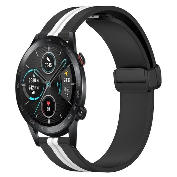 Cinturino per orologio in silicone con chiusura magnetica pieghevole per Honor MagicWatch2 42 mm 20 mm (nero + bianco)