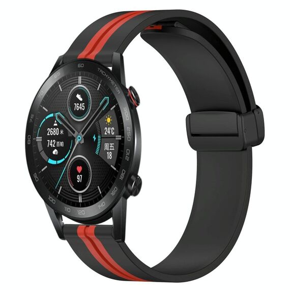 Cinturino per orologio in silicone con chiusura magnetica pieghevole per Honor MagicWatch2 42 mm 20 mm (nero + rosso)