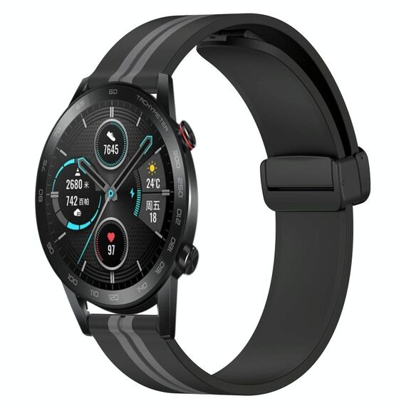 Cinturino per orologio in silicone con chiusura magnetica pieghevole per Honor MagicWatch2 42 mm 20 mm (nero + grigio)