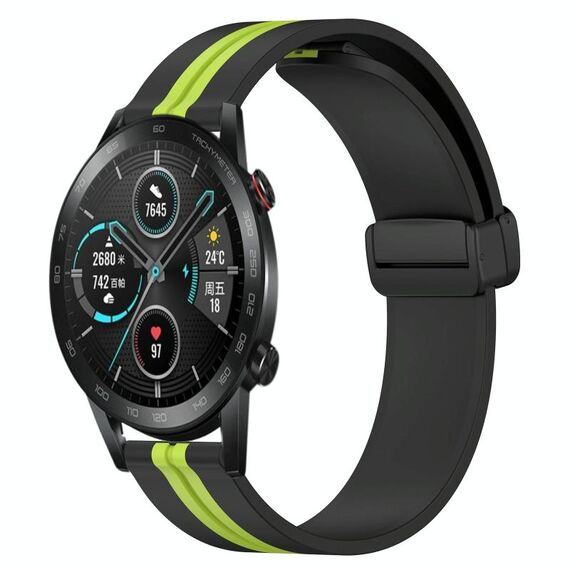 Cinturino per orologio in silicone pieghevole con chiusura magnetica da 42 mm 20 mm per Honor MagicWatch2 (nero + verde lime)