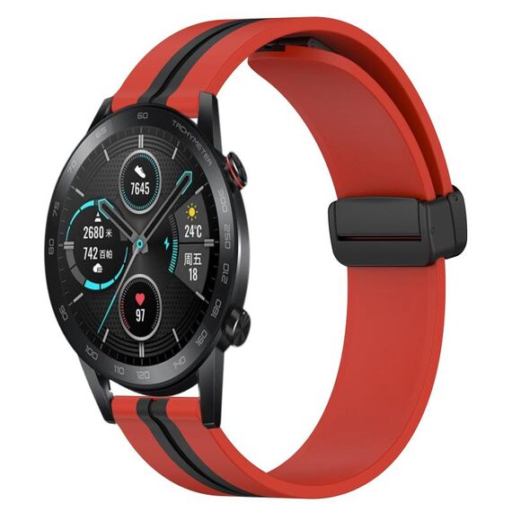 Cinturino per orologio in silicone con chiusura magnetica pieghevole per Honor MagicWatch2 42 mm 20 mm (rosso + nero)