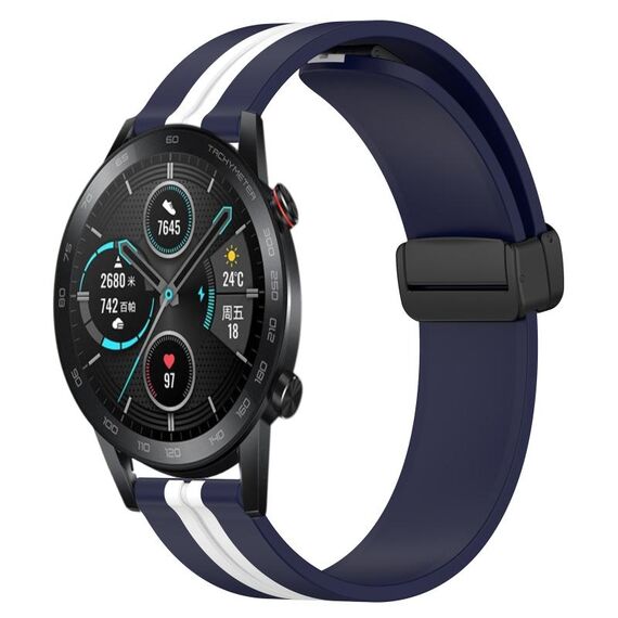 Cinturino per orologio in silicone con chiusura magnetica pieghevole per Honor MagicWatch2 42 mm 20 mm (blu notte + bianco)