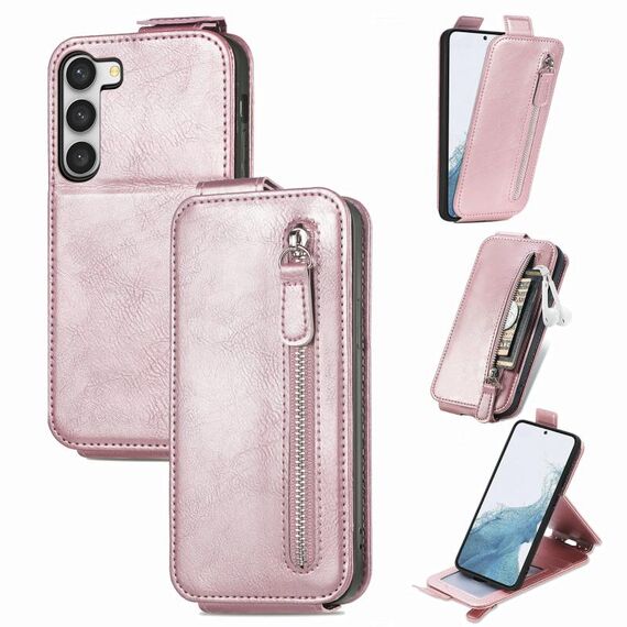 Per Samsung Galaxy S23 5G Portafoglio con cerniera verticale Custodia in pelle per telefono (oro rosa)