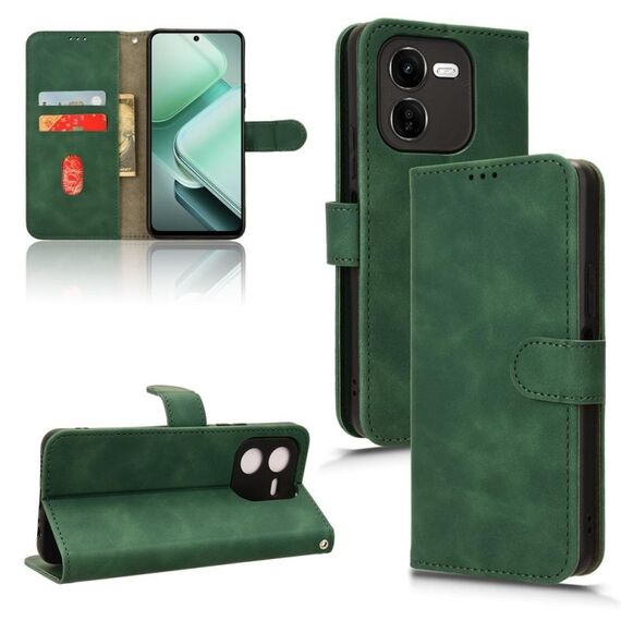 Custodia per telefono in pelle con vibrazione magnetica Skin Feel per vivo iQOO Z9X (verde)
