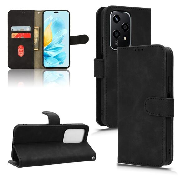 Per Honor 200 Lite Custodia per telefono in pelle con vibrazione magnetica Skin Feel (nera)
