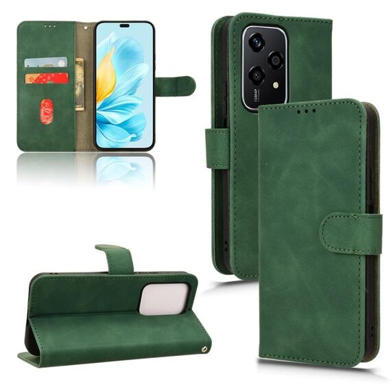 Custodia per telefono in pelle con vibrazione magnetica Skin Feel per Honor 200 Lite (verde)