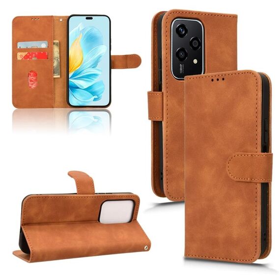 Per Honor 200 Lite Custodia per telefono in pelle con vibrazione magnetica Skin Feel (marrone)