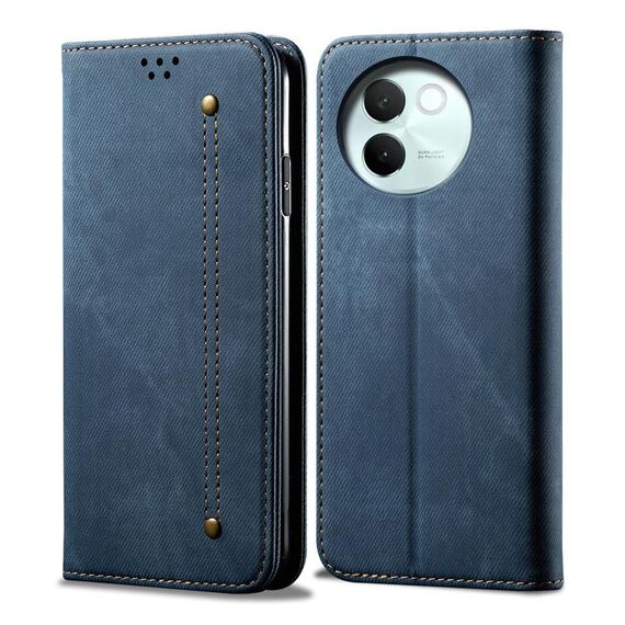 Per vivo V30E 5G Custodia per cellulare in pelle con texture denim globale (blu)