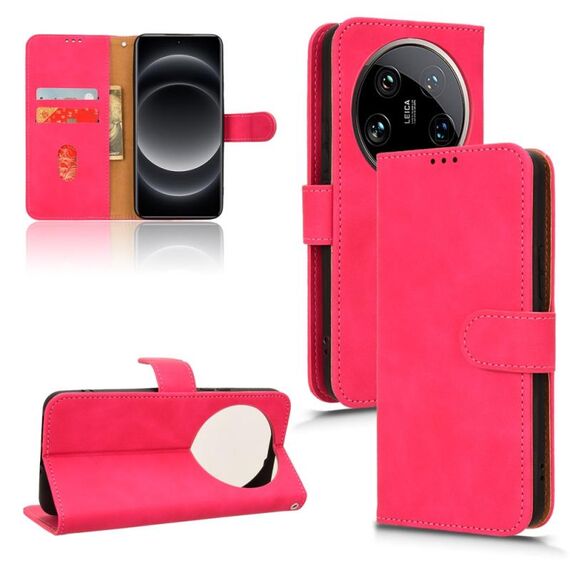 Custodia per telefono in pelle con vibrazione magnetica Ultra Skin Feel per Xiaomi 14 (rosa rossa)