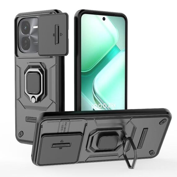 Per vivo iQOO Z9X 5G scorrevole Camshield TPU + custodia per telefono antiurto per PC con supporto (nero)