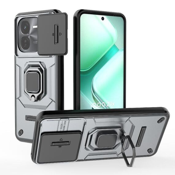 Per vivo iQOO Z9X 5G Custodia scorrevole Camshield TPU + PC antiurto con supporto (grigio)