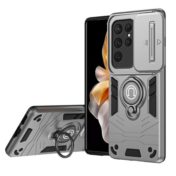 Custodia per telefono con supporto ad anello Camshield per Samsung Galaxy S24 Ultra 5G (grigio)