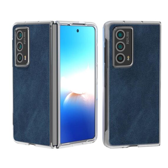 Custodia per telefono con bordo trasparente in pelle PU per Honor Magic Vs2 (blu)