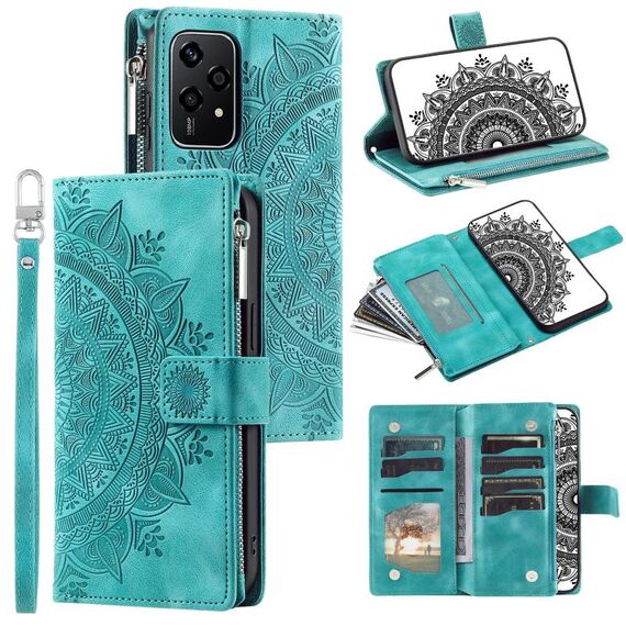 Custodia per telefono in pelle con cerniera totem multischeda per Honor 200 Lite (verde)