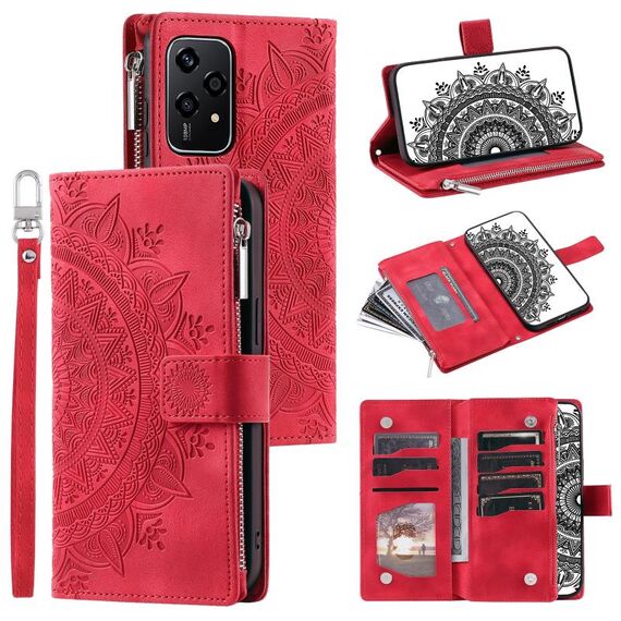 Custodia per telefono in pelle con cerniera totem multischeda per Honor 200 Lite (rossa)