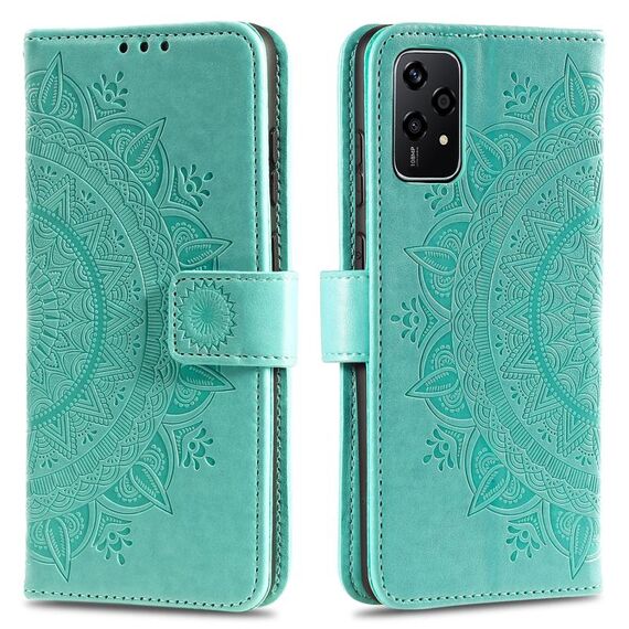 Custodia per telefono in pelle goffrata fiore Totem per Honor 200 Lite con cordino (verde)