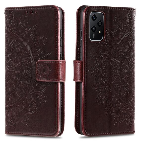 Custodia per telefono in pelle goffrata fiore Totem per Honor 200 Lite con cordino (marrone)