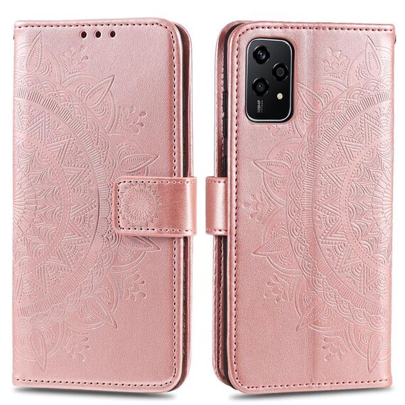 Custodia per telefono in pelle goffrata fiore Totem per Honor 200 Lite con cordino (oro rosa)