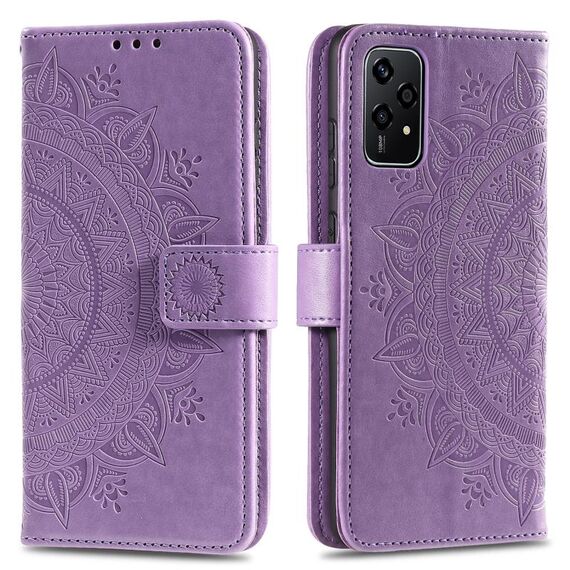 Custodia per telefono in pelle goffrata fiore Totem per Honor 200 Lite con cordino (viola)